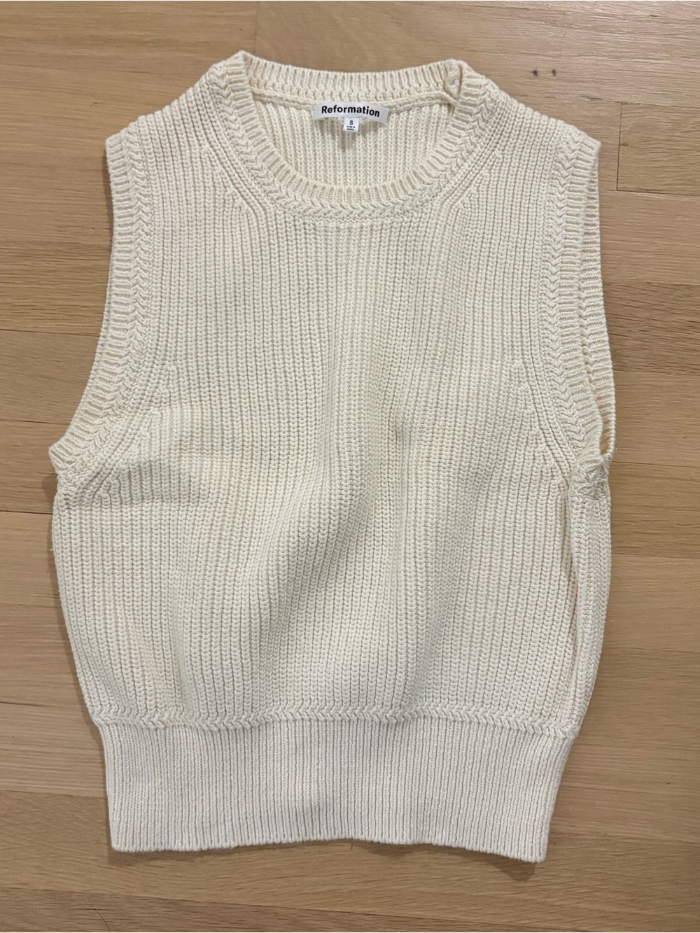 Reformation Cream Knit Sleeveless Crewneck Sweater